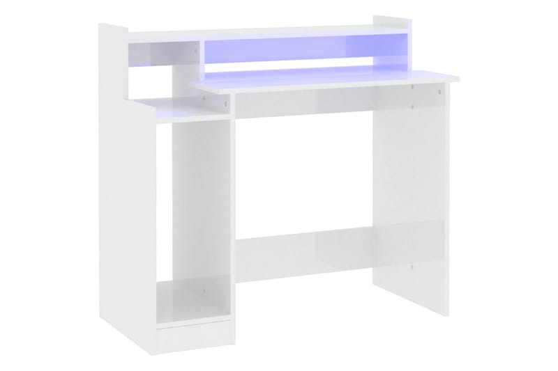 beBasic skrivebord m. LED-lys 97x90x45 cm konstrueret træ hvid højglans - Hvid - Møbler - Borde - Kontorbord - Skrivebord