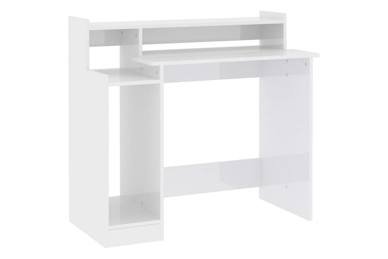 beBasic skrivebord m. LED-lys 97x90x45 cm konstrueret træ hvid højglans - Hvid - Møbler - Borde - Kontorbord - Skrivebord