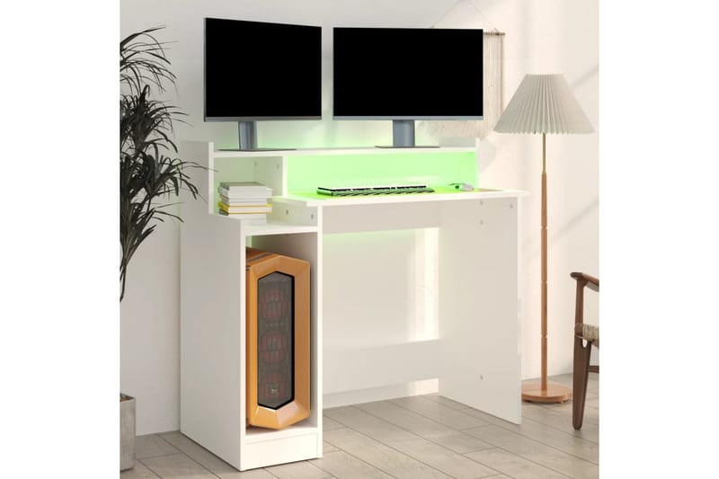 beBasic skrivebord m. LED-lys 97x90x45 cm konstrueret træ hvid - Hvid - Møbler - Borde - Kontorbord - Skrivebord