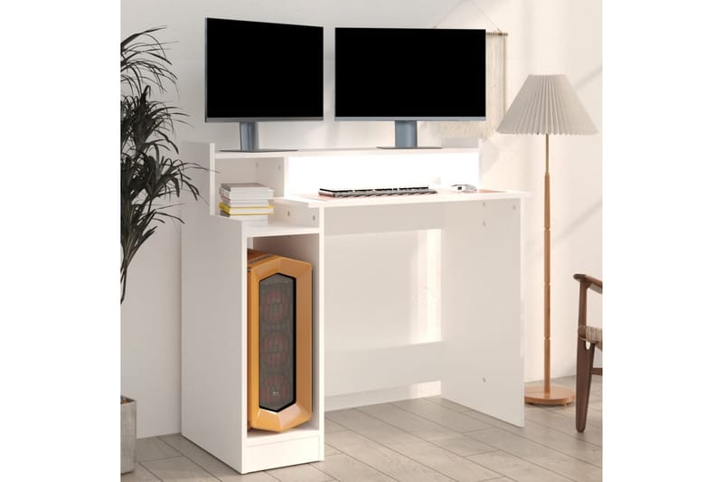 beBasic skrivebord m. LED-lys 97x90x45 cm konstrueret træ hvid - Hvid - Møbler - Borde - Kontorbord - Skrivebord