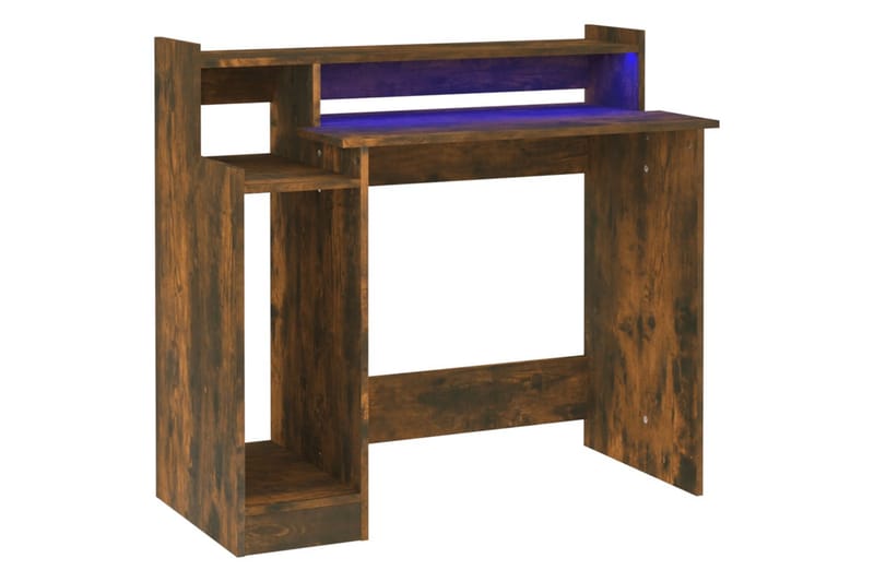 beBasic skrivebord m. LED-lys 97x90x45 cm konstrueret træ røget egetræ - Brun - Møbler - Borde - Kontorbord - Skrivebord