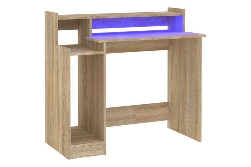 beBasic skrivebord m. LED-lys 97x90x45 cm konstrueret træ sonoma-eg - Brun - Møbler - Borde - Kontorbord - Skrivebord