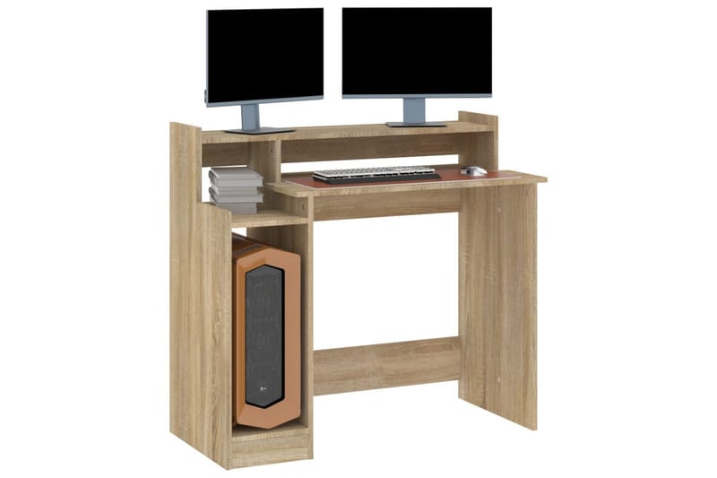 beBasic skrivebord m. LED-lys 97x90x45 cm konstrueret træ sonoma-eg - Brun - Møbler - Borde - Kontorbord - Skrivebord