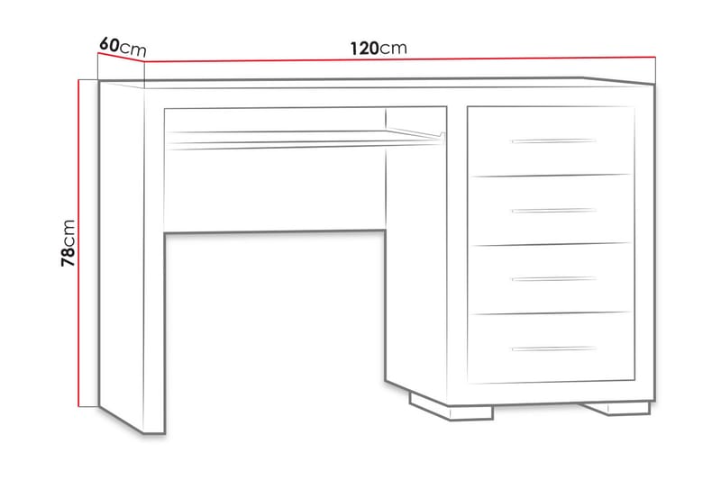 Benavila Skrivebord 120 cm med Opbevaring 4 Skuffer - Egefarvet/Brun - Skrivebord