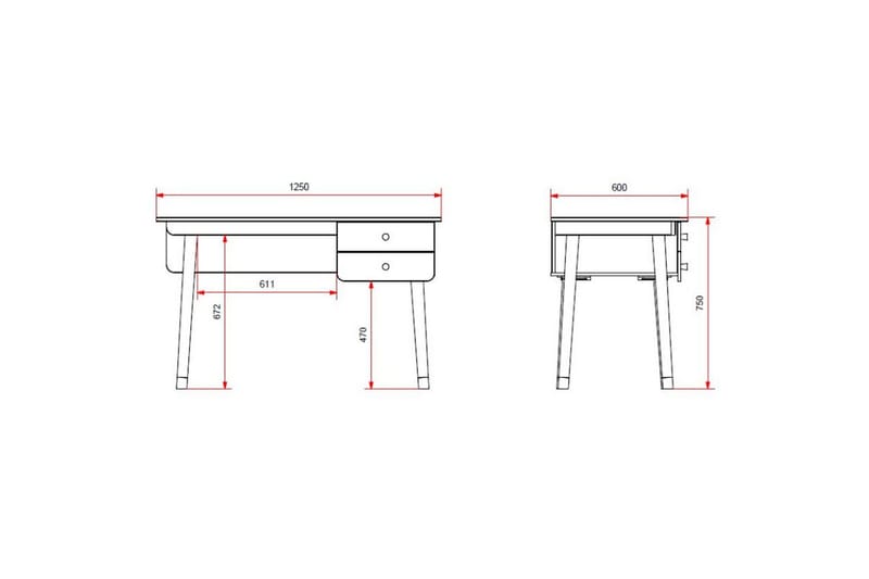 Billy Skrivebord med Skuffer 125x60 cm i Træ - Hvid - Møbler - Borde - Kontorbord - Skrivebord