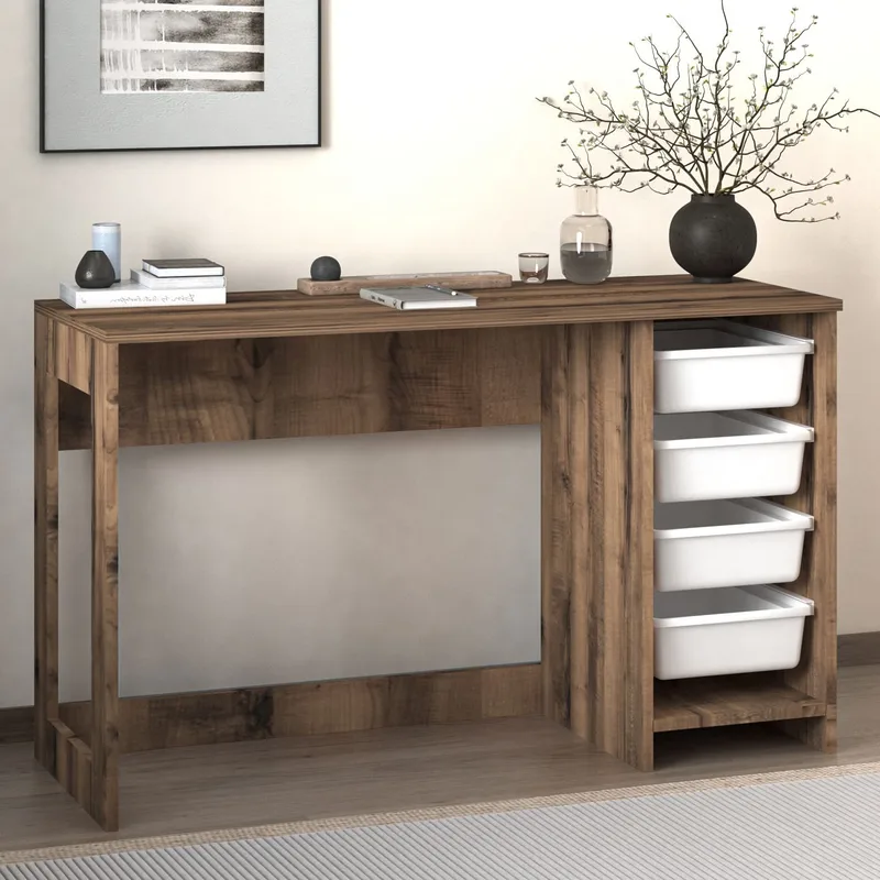 Branik Skrivebord 120x73x45 cm - White og Antique Walnut - Møbler - Borde - Kontorbord - Skrivebord