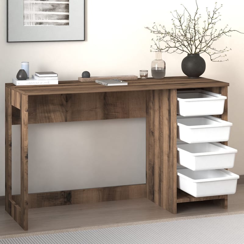 Branik Skrivebord 120x73x45 cm - White og Antique Walnut - Møbler - Borde - Kontorbord - Skrivebord