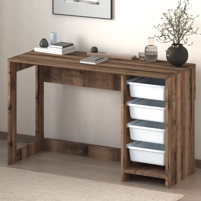 Branik Skrivebord 120x73x45 cm - White og Antique Walnut - Møbler - Borde - Kontorbord - Skrivebord