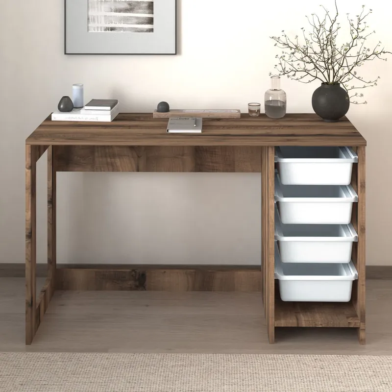 Branik Skrivebord 120x73x45 cm - White og Antique Walnut - Møbler - Borde - Kontorbord - Skrivebord