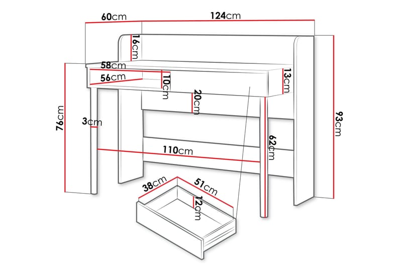 Buhan Skrivebord 60x124 cm - Beige / Brun - Møbler - Borde - Kontorbord - Skrivebord