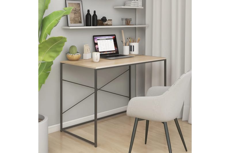 computerbord 110x60x70 cm spånplade sort og egetræ - Brun - Møbler - Borde - Kontorbord - Skrivebord