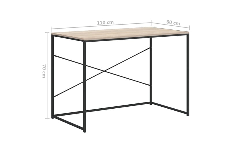 computerbord 110x60x70 cm spånplade sort og egetræ - Brun - Møbler - Borde - Kontorbord - Skrivebord