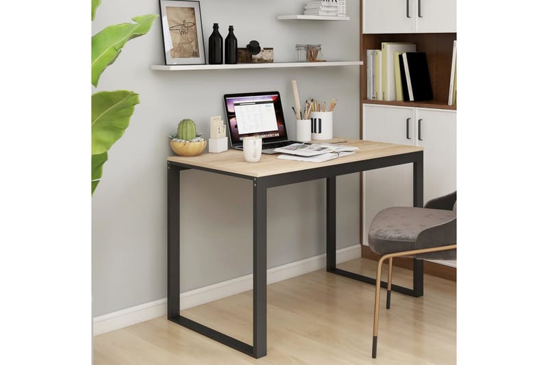 computerbord 110x60x73 cm spånplade sort og egetræ - Brun - Møbler - Borde - Kontorbord - Skrivebord