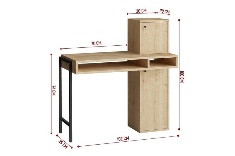 Dora Skrivebord 45x102 cm - Sort/Mellemfarvet træ - Møbler - Borde - Kontorbord - Skrivebord