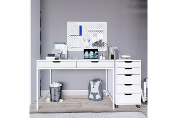 Durusu Skrivebord 120 cm med Skuffer og Hjul i Malet Træ - Hvid - Møbler - Borde - Kontorbord - Skrivebord