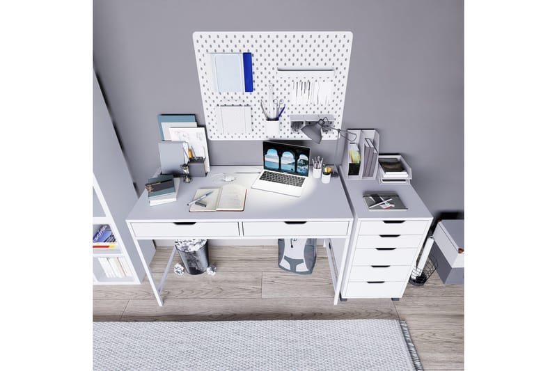 Durusu Skrivebord 120 cm med Skuffer og Hjul i Malet Træ - Hvid - Møbler - Borde - Kontorbord - Skrivebord