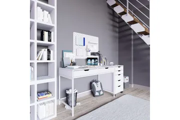 Durusu Skrivebord 120 cm med Skuffer og Hjul i Malet Træ - Hvid - Møbler - Borde - Kontorbord - Skrivebord