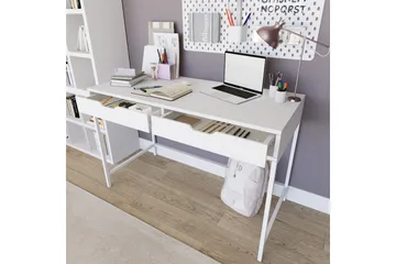 Durusu Skrivebord 55x120 cm med Skuffer i Træ med Metalstel - Hvid - Møbler - Borde - Kontorbord - Skrivebord
