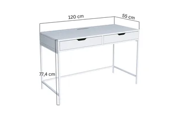 Durusu Skrivebord 55x120 cm med Skuffer i Træ med Metalstel - Hvid - Møbler - Borde - Kontorbord - Skrivebord