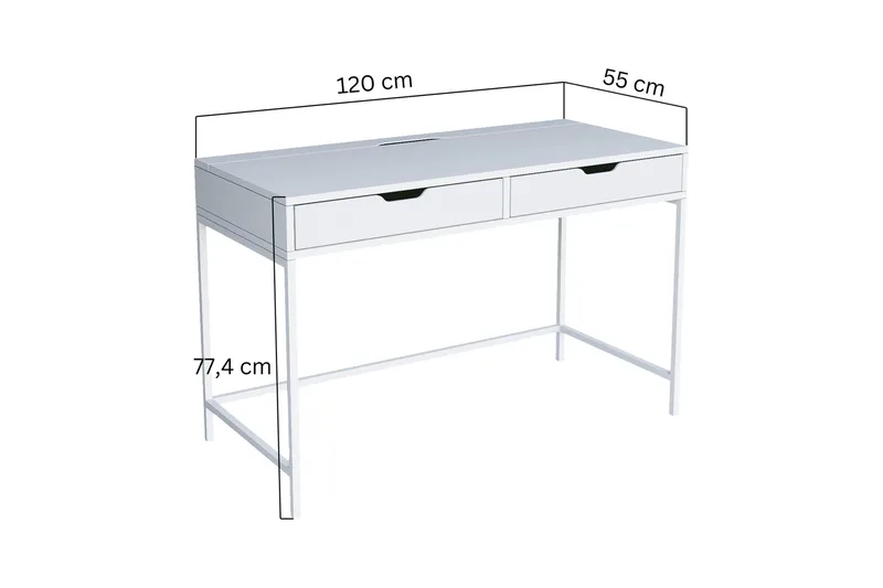 Durusu Skrivebord 55x120 cm med Skuffer i Træ med Metalstel - Hvid - Møbler - Borde - Kontorbord - Skrivebord