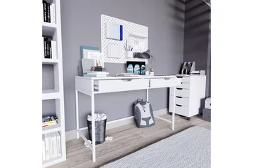 Durusu Skrivebord 55x120 cm med Skuffer i Træ med Metalstel - Hvid - Møbler - Borde - Kontorbord - Skrivebord