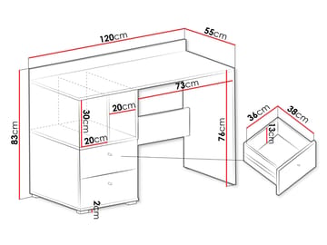 Edson Skrivebord 120 cm med Opbevaring og Skuffer i Malet Træ - Hvid - Møbler - Borde - Kontorbord - Skrivebord