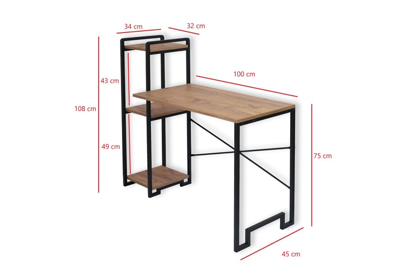 Eion Skrivebord 108x45 cm - Brun/Sort - Møbler - Borde - Kontorbord - Skrivebord