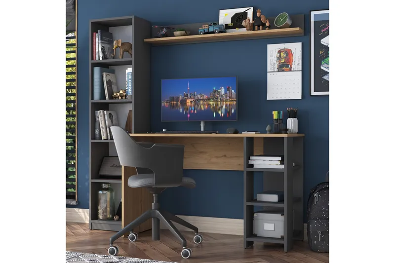 Eireann Skrivebord 45x160 cm - Valnød/Antracit - Møbler - Borde - Kontorbord - Skrivebord