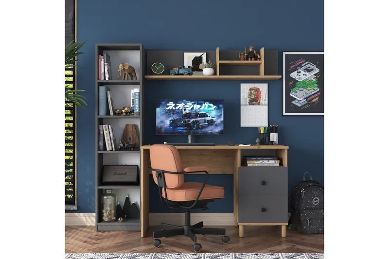 Eireann Skrivebord 50x120 cm - Valnød/Antracit - Møbler - Borde - Kontorbord - Skrivebord