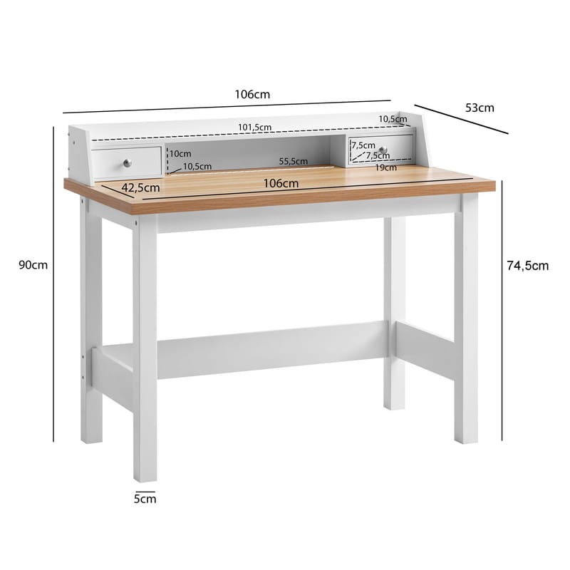 Eliara Skrivebord 106 cm - Hvid og egetræslook - Møbler - Borde - Kontorbord - Skrivebord