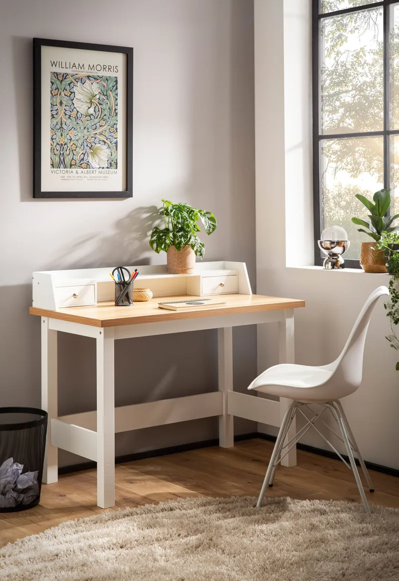 Eliara Skrivebord 106 cm - Hvid og egetræslook - Møbler - Borde - Kontorbord - Skrivebord