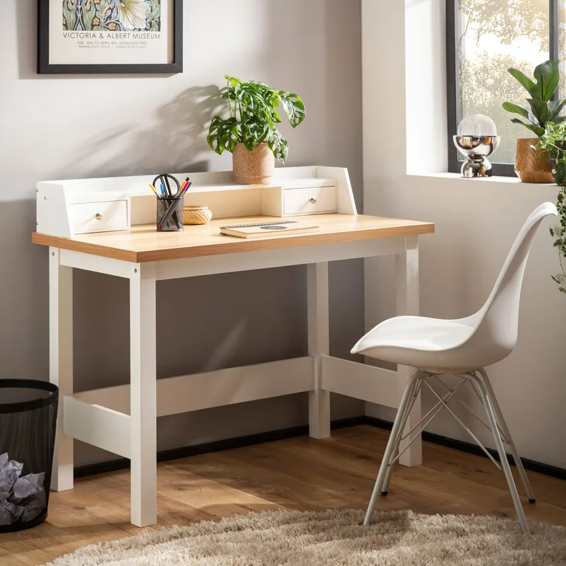 Eliara Skrivebord 106 cm - Hvid og egetræslook - Møbler - Borde - Kontorbord - Skrivebord