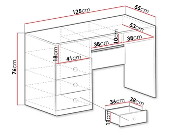 Elvaren Skrivebord 125 cm med Opbevaring og Skuffer i Træ - Sort|Hvid - Møbler - Borde - Kontorbord - Skrivebord