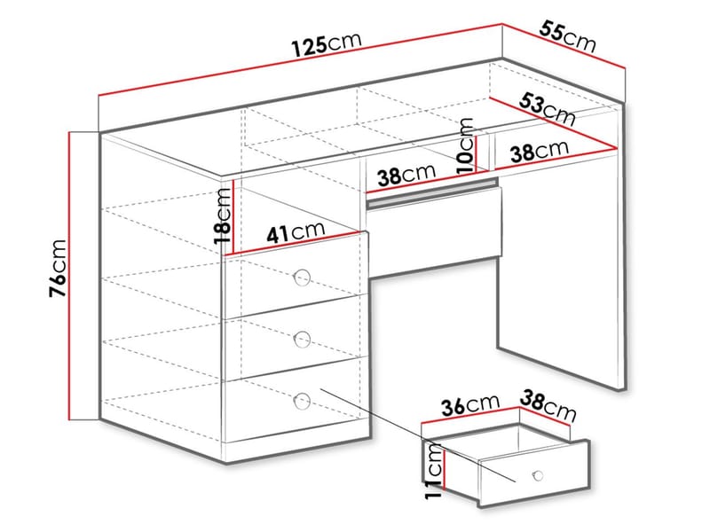 Elvaren Skrivebord 125 cm med Opbevaring og Skuffer i Træ - Sort|Hvid - Møbler - Borde - Kontorbord - Skrivebord