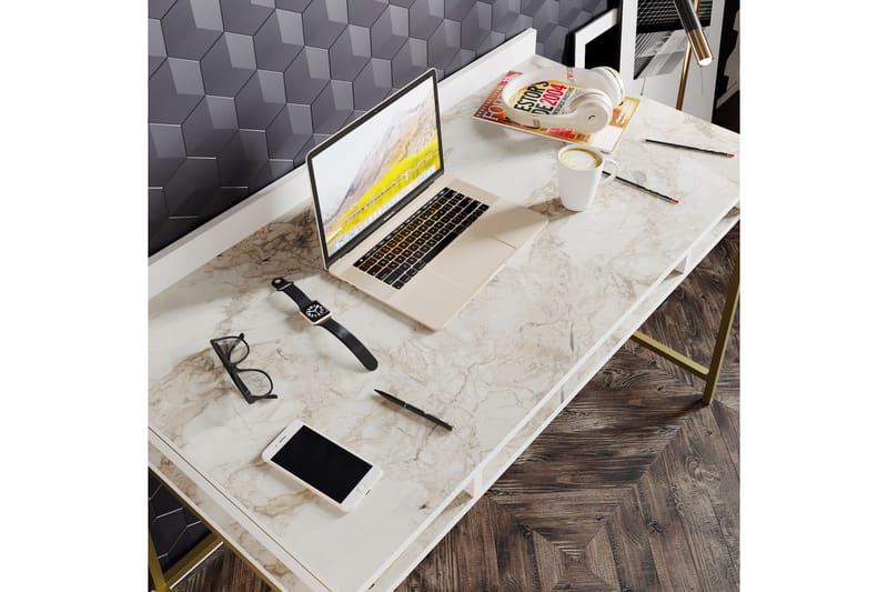 Fagersanna Skrivebord 120 cm med Opbevaring 3 Hylder - Guld - Skrivebord