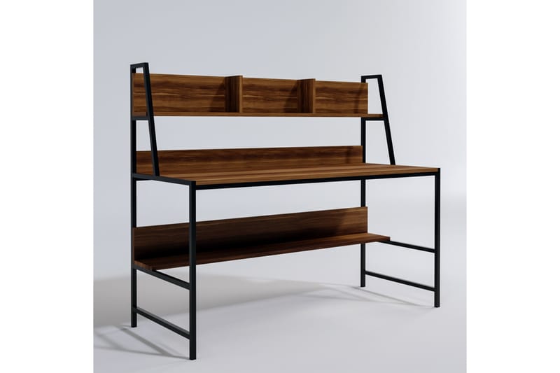 Faydali Skrivebord 140 cm med Opbevaring Hylder - Mørkebrun/Sort - Skrivebord
