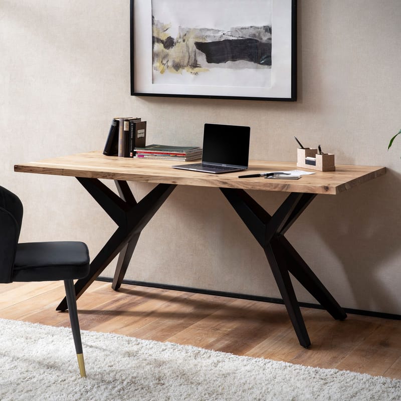 Fenaro Skrivebord 160x80 cm Industriel stil - Lys gyldenbrun og matsort - Møbler - Borde - Kontorbord - Skrivebord