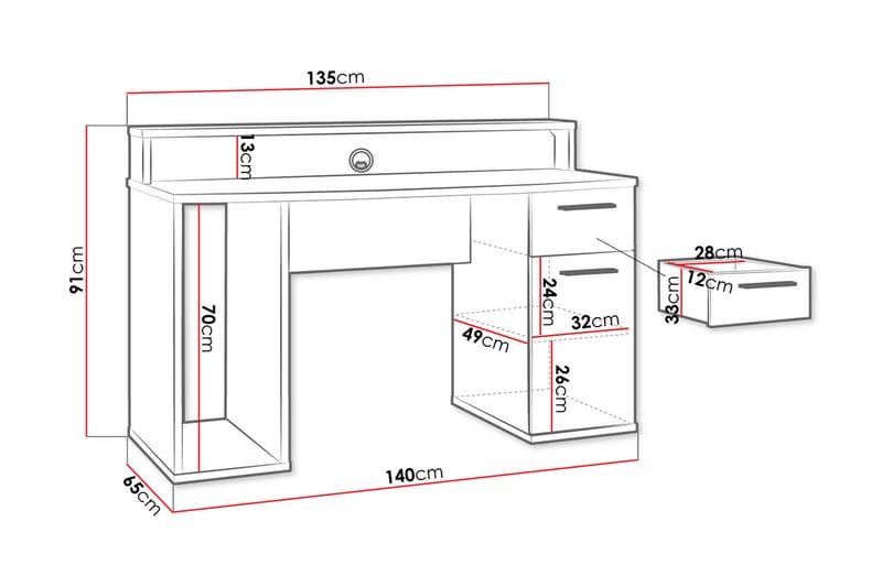 Ayora Gamingbord 140 cm - Sort - Gamingbord