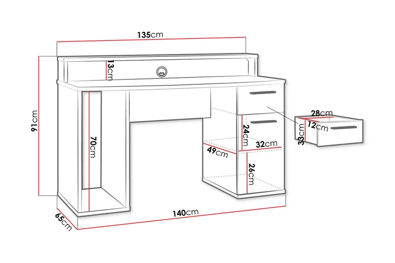 Ayora Gamingbord 140 cm - Sort - Møbler - Borde - Kontorbord - Gamingbord