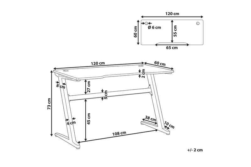 Darfur Gamingbord 120 cm med LED-belysning - Sort - Gamingbord