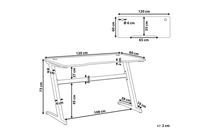 Darfur Gamingbord 120 cm med LED-belysning - Sort - Møbler - Borde - Kontorbord - Gamingbord