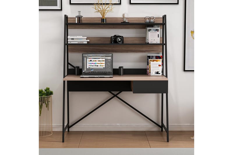 Garavelo Skrivebord 25x124 cm - Valnød/Sort - Møbler - Borde - Kontorbord - Skrivebord