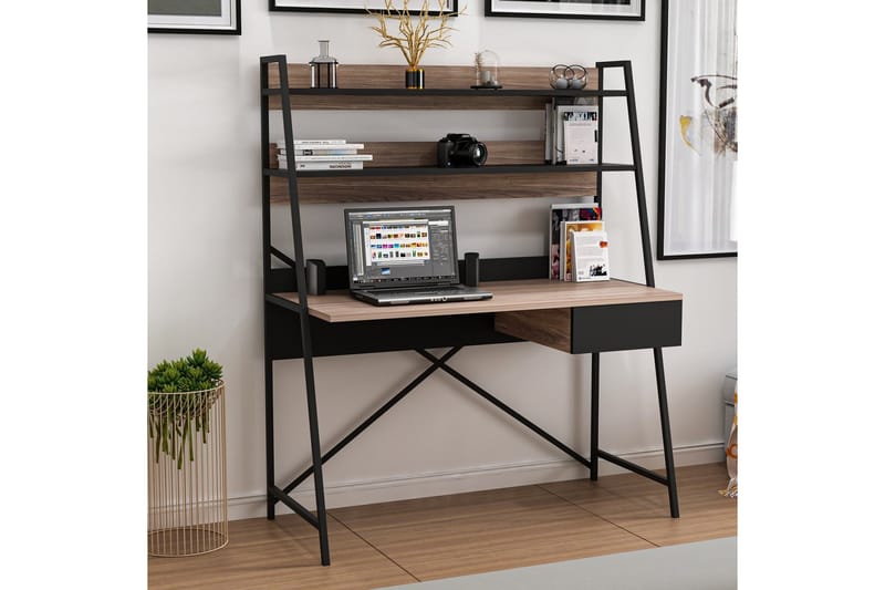 Garavelo Skrivebord 25x124 cm - Valnød/Sort - Møbler - Borde - Kontorbord - Skrivebord