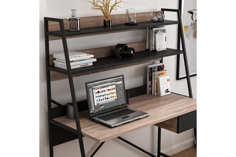 Garavelo Skrivebord 25x124 cm - Valnød/Sort - Møbler - Borde - Kontorbord - Skrivebord