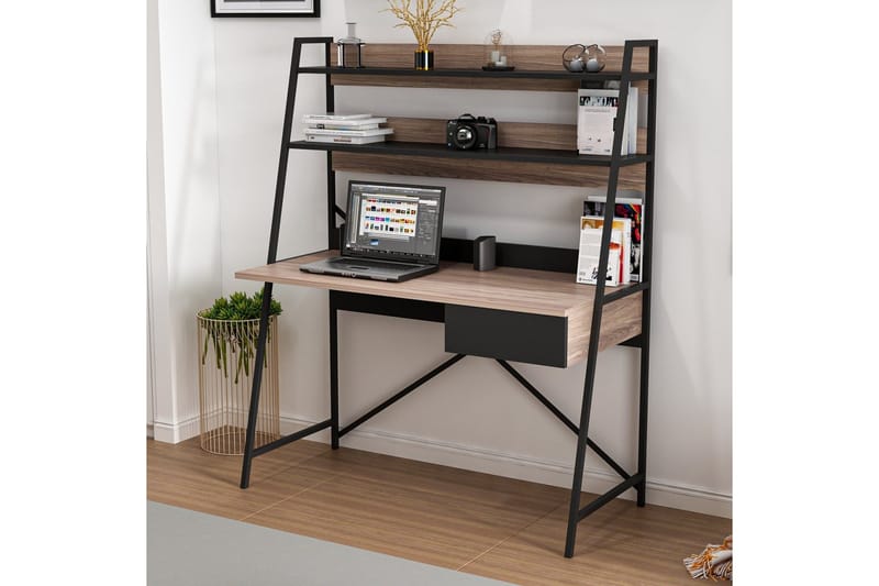 Garavelo Skrivebord 25x124 cm - Valnød/Sort - Møbler - Borde - Kontorbord - Skrivebord