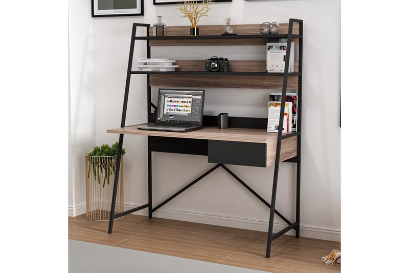 Garavelo Skrivebord 25x124 cm - Valnød/Sort - Møbler - Borde - Kontorbord - Skrivebord