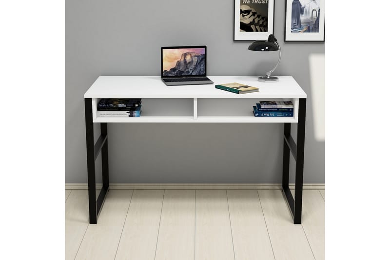Gersby Skrivebord 120 cm med Opbevaring Hylde - Hvid/Sort - Skrivebord
