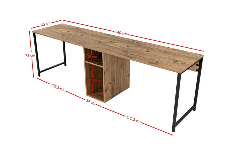 Hu Skrivebord 60x240 cm - Brun/Sort - Møbler - Borde - Kontorbord - Skrivebord