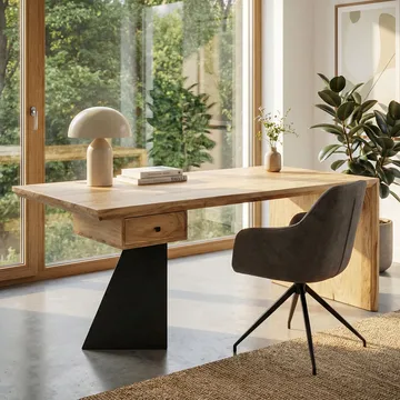 Ivoena Skrivebord 180 cm - Naturfarvet akacie/sort - Møbler - Borde - Kontorbord - Skrivebord