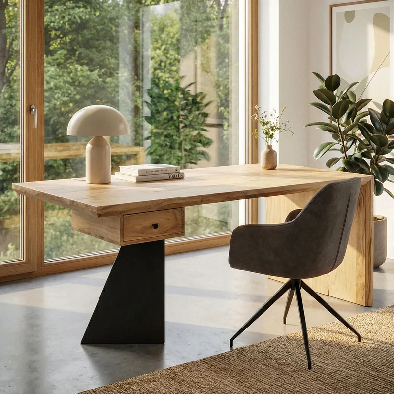 Ivoena Skrivebord 180 cm - Naturfarvet akacie/sort - Møbler - Borde - Kontorbord - Skrivebord